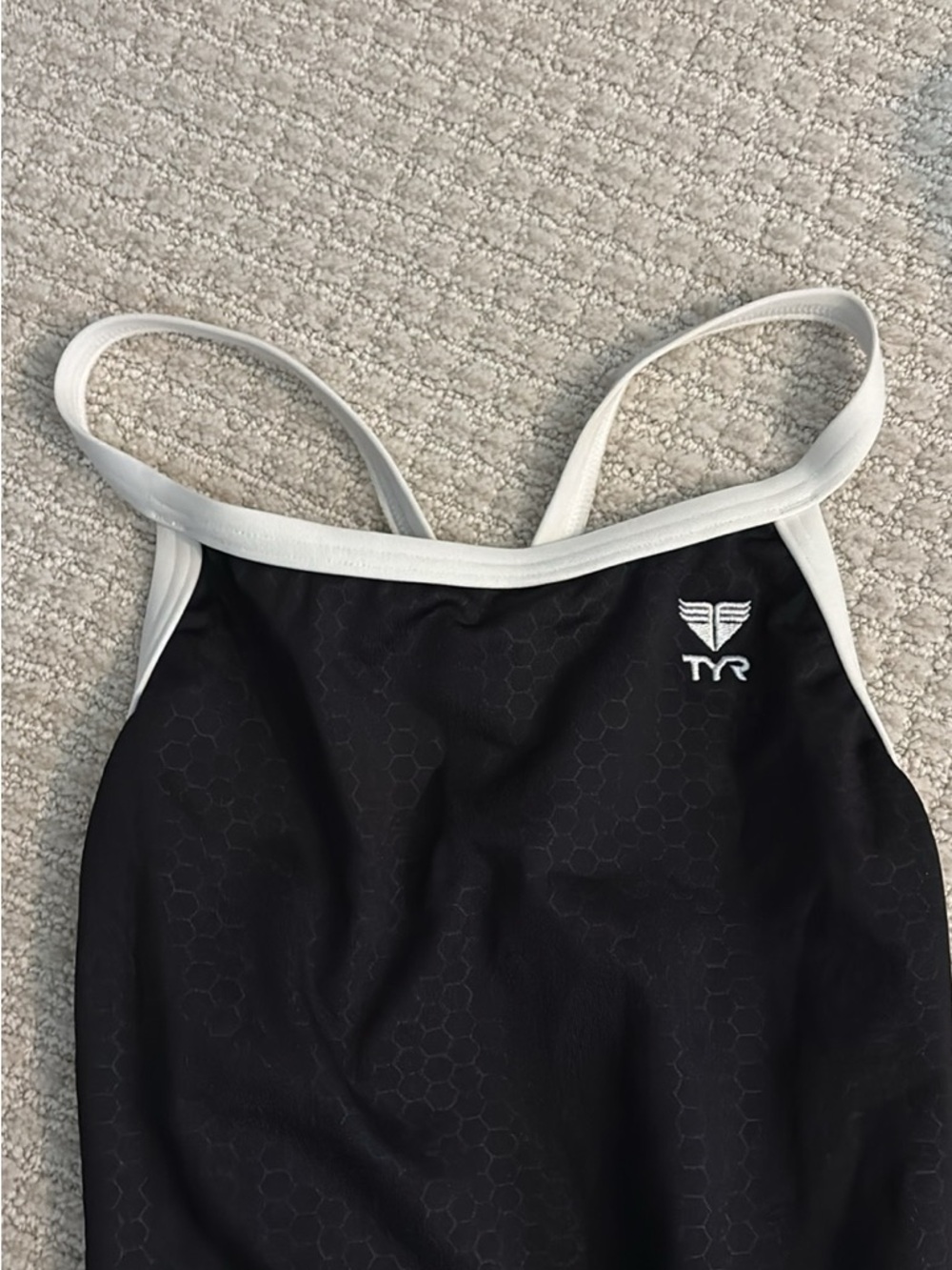 TYR Black One-Piece Swimsuit with White Straps - Picture 2 of 4